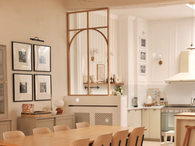 verrière sur mesure cuisine beige maison campagne