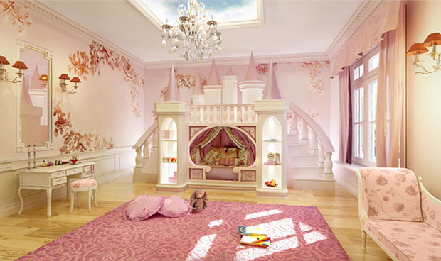 chambre princesse fille rose moderne décoration meuble sur mesure