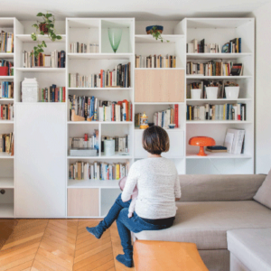 mobibam grande bibliothèque sur mesure blanc et bois