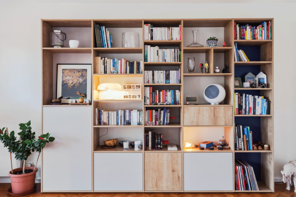 bibliothèque sur mesure blanc bois esprit scandinave