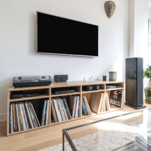 meuble bas sur mesure bois chêne salon télé