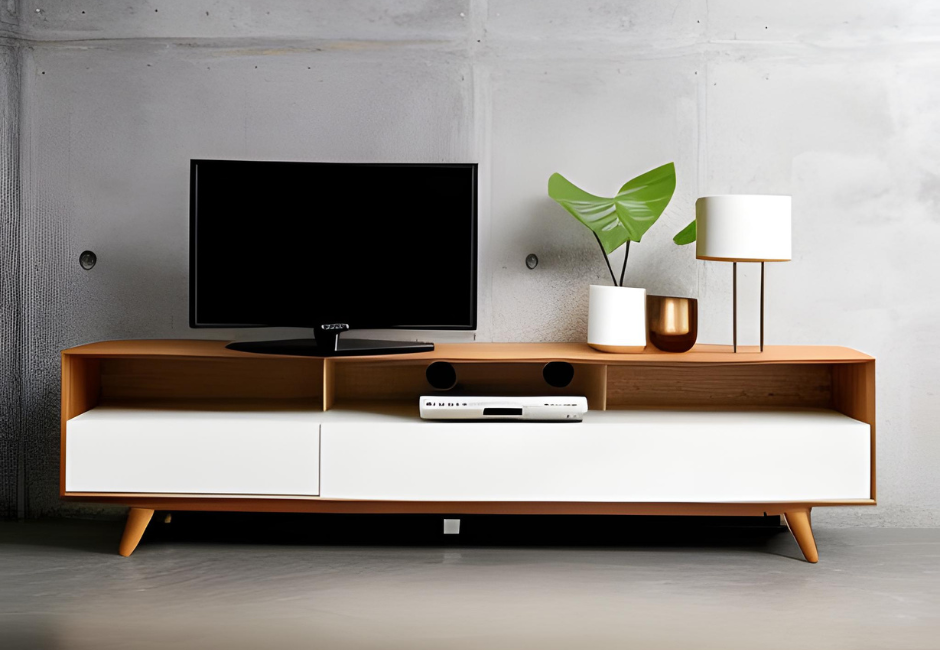 meuble tv scandinave bois et blanc