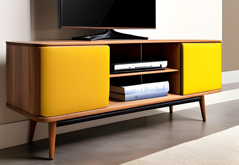 meuble tv vintage jaune et bois