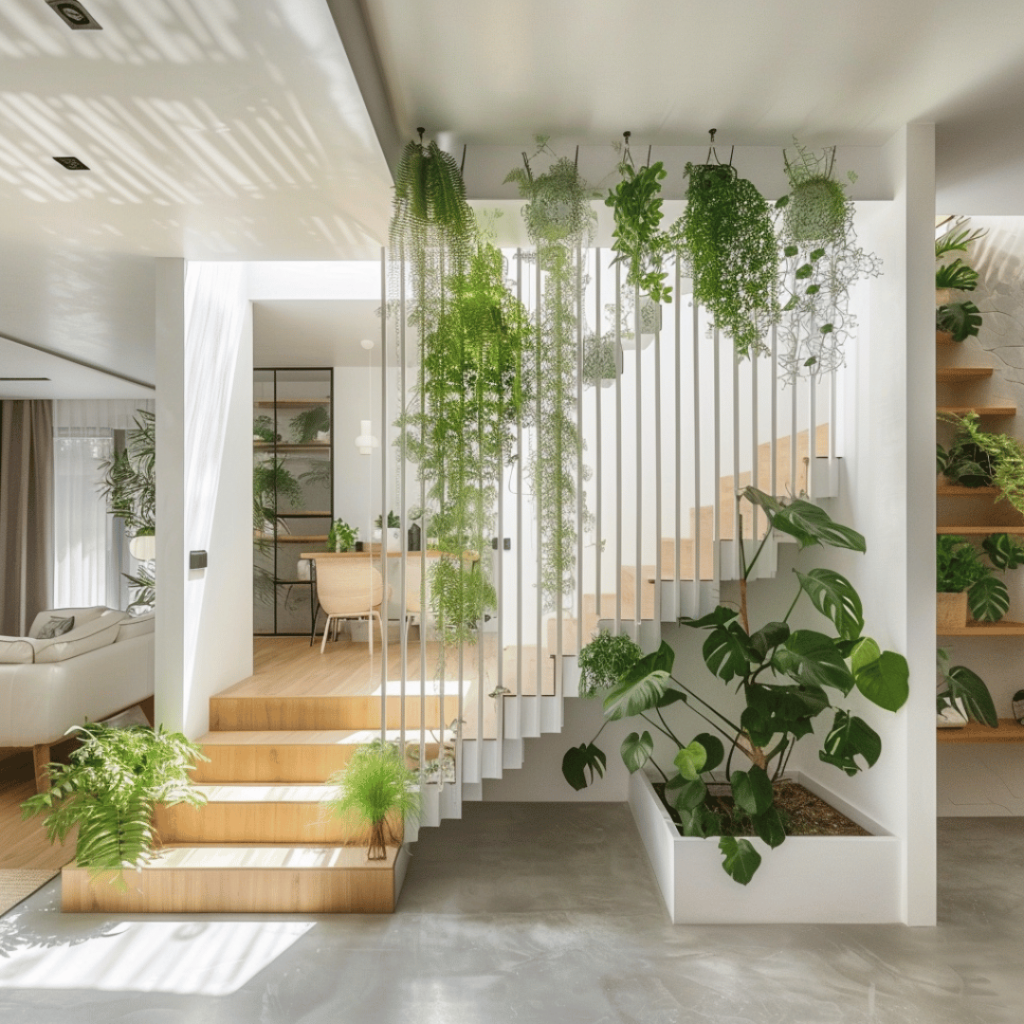 claustra d'escalier bois esprit scandinave plantes