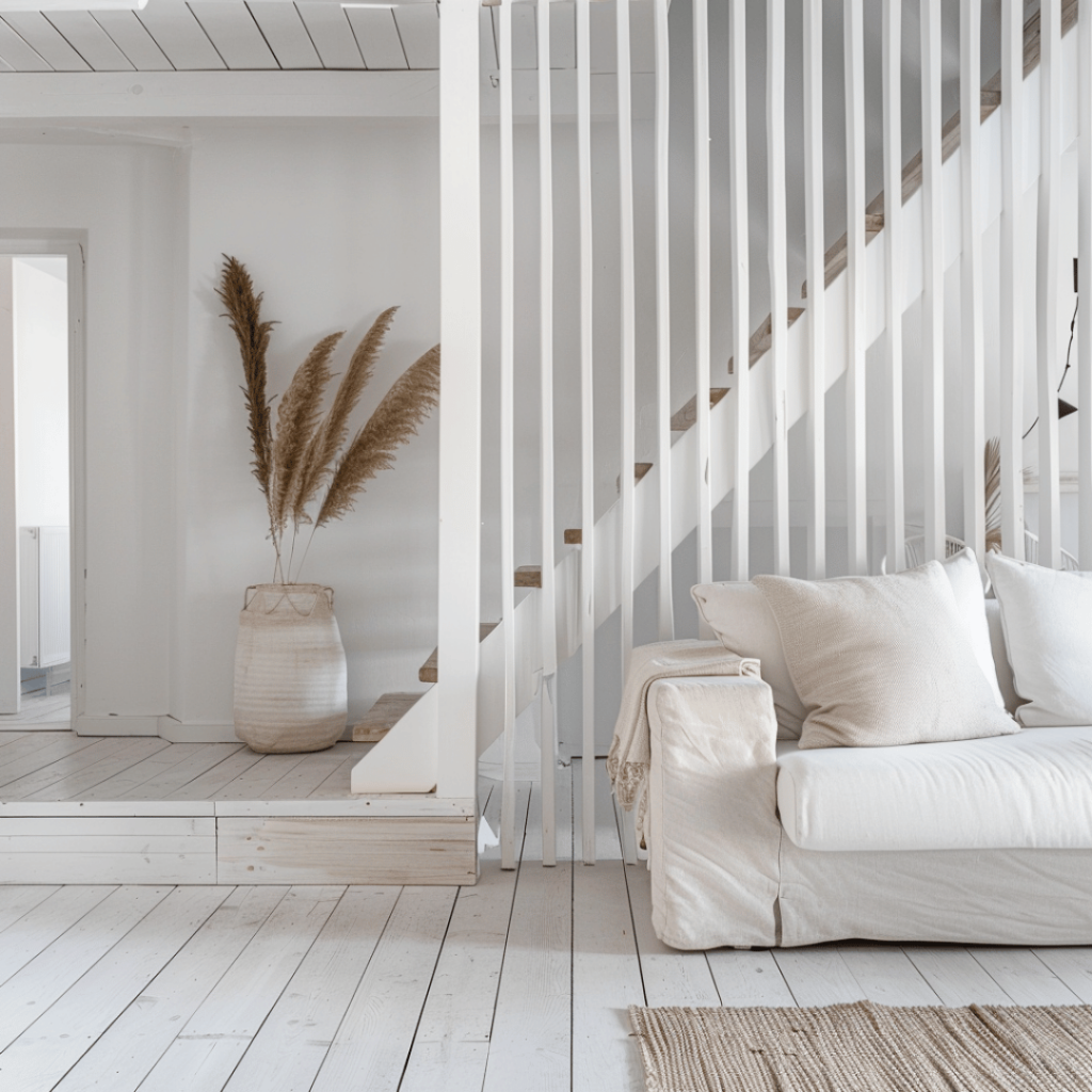 claustra d'escalier en bois blanc